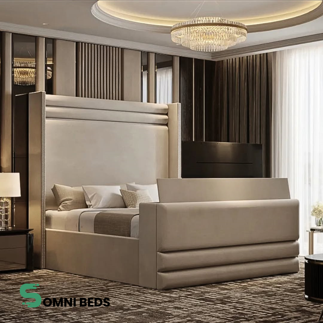 Envoy – Luxury Wingback TV Bed with Auto-Tilting TV Bracket &amp; Optional Ottoman | Somni Beds #SB108