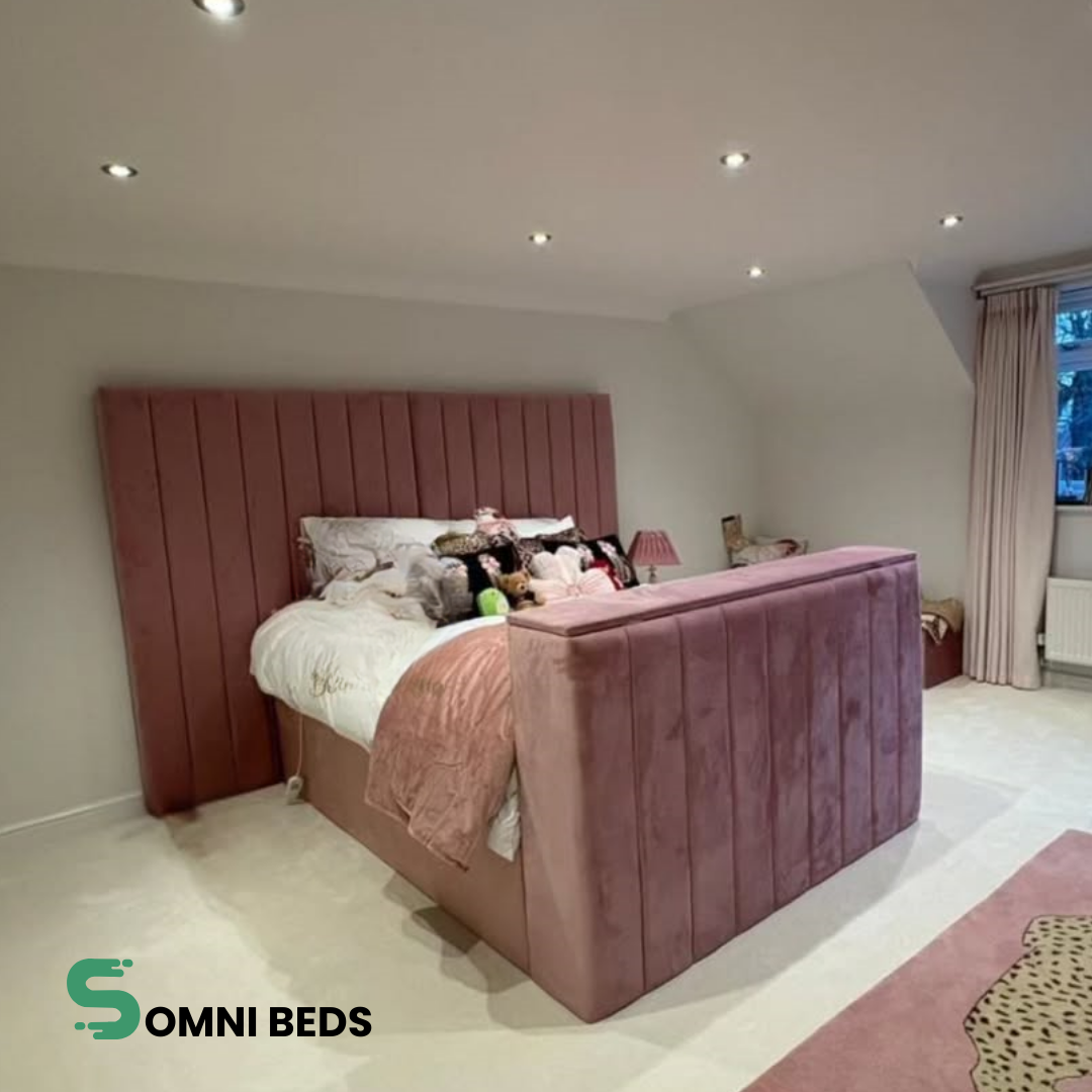 Luxury Upholstered Ottoman TV Bed with Storage & Built-In TV Lift – Sheldon Heritage | Somni Beds #SB102