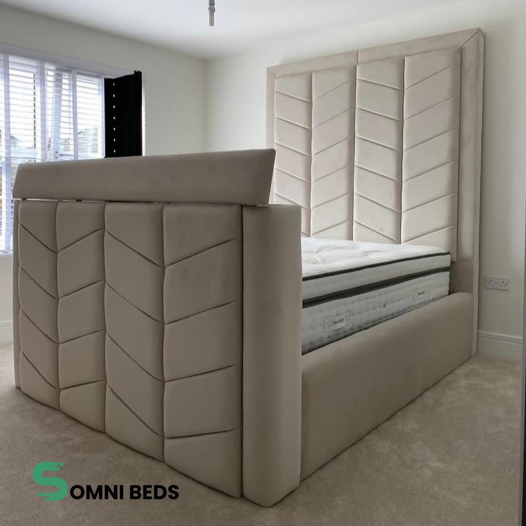 Luxury Upholstered TV Bed with Built-In TV Lift – Copenhagen | Somni Beds #SB101